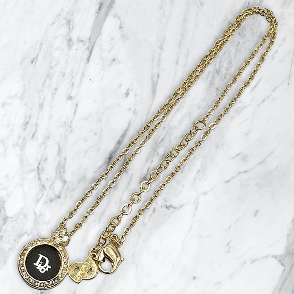 Christian Dior Black Circle Dior Logo Rhinestone Necklace - Picture 3 of 4